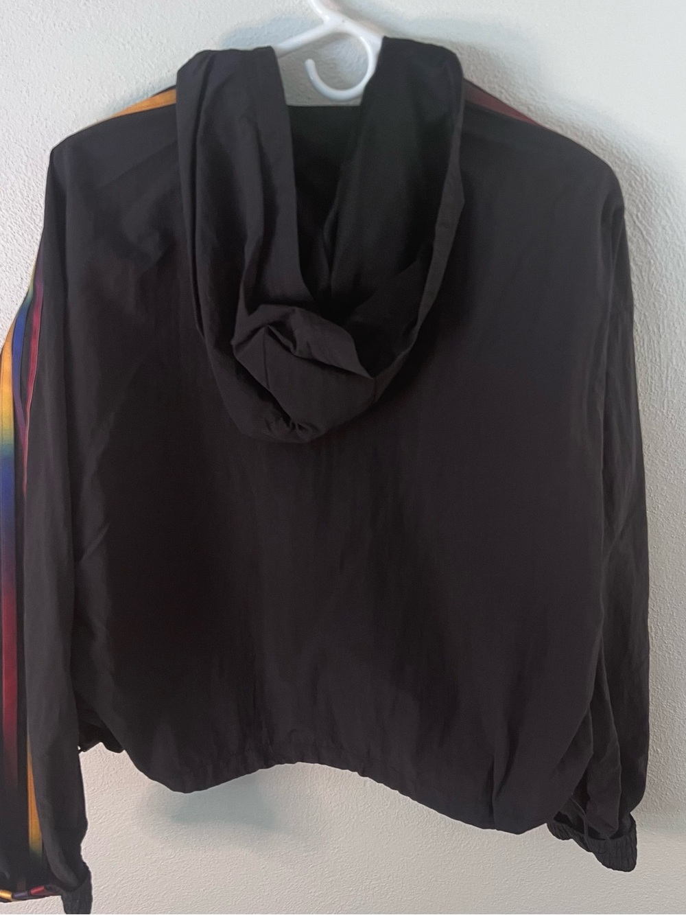 adidas Black Anorak Windbreaker Jacket with Multicolor Stripe Details - Picture 2 of 4